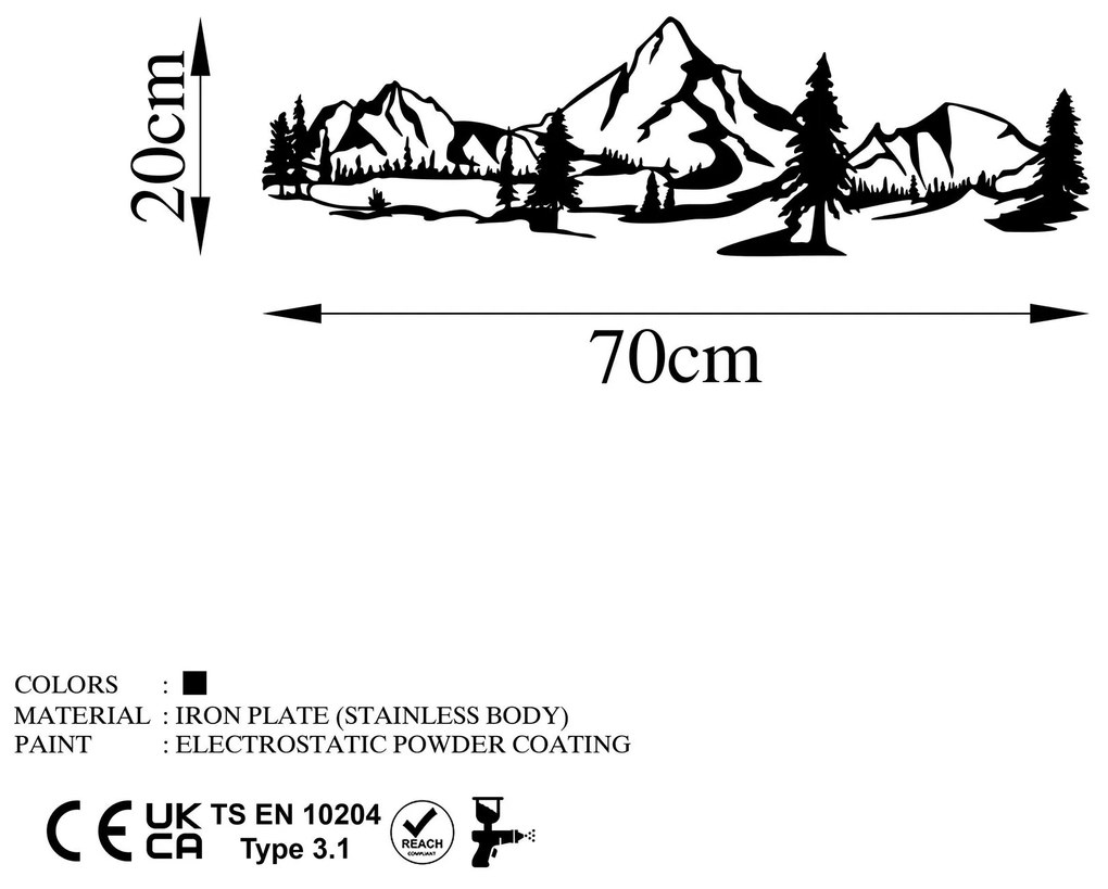 Acessório Decorativo de Parede Landscape 4 – Preto – 20 x 70 cm