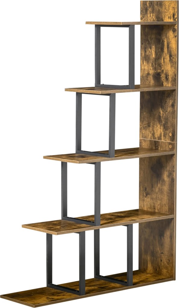 Estante em forma de escada, com 5 prateleiras, 102 x 30 x 160 cm, castanho rústico