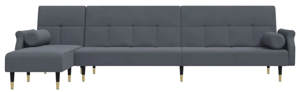 Sofá-Cama Sarah com Chaise Longue em Veludo - Cinzento Escuro - Design