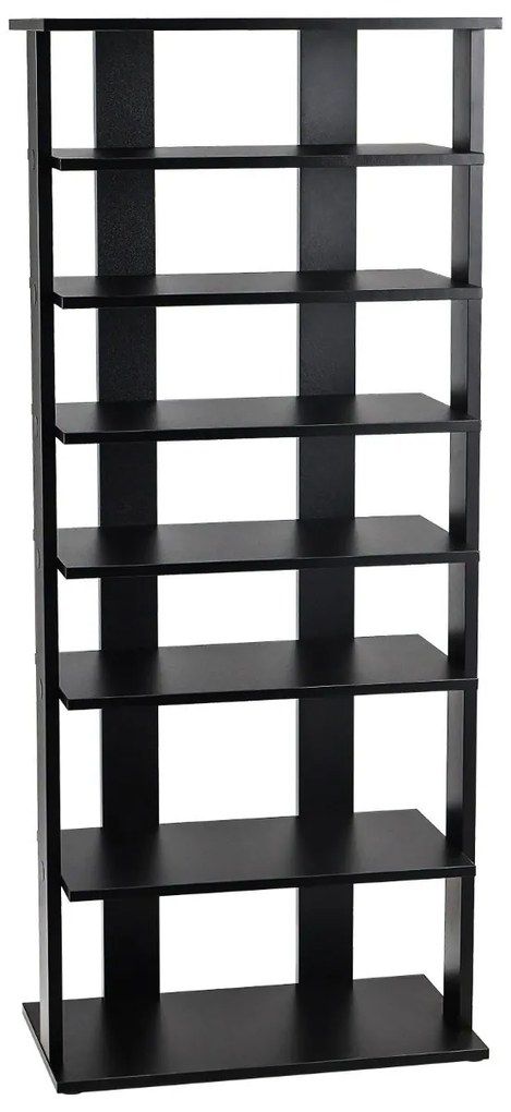 Sapateira de 7 níveis com prateleira removível, sapateira de fileira dupla com dispositivo anti-despejo, preta