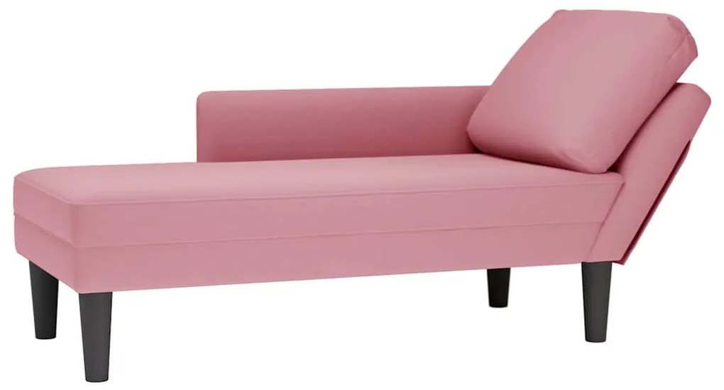 vidaXL Chaise lounge c/ almofada/apoio de braços direito veludo rosa