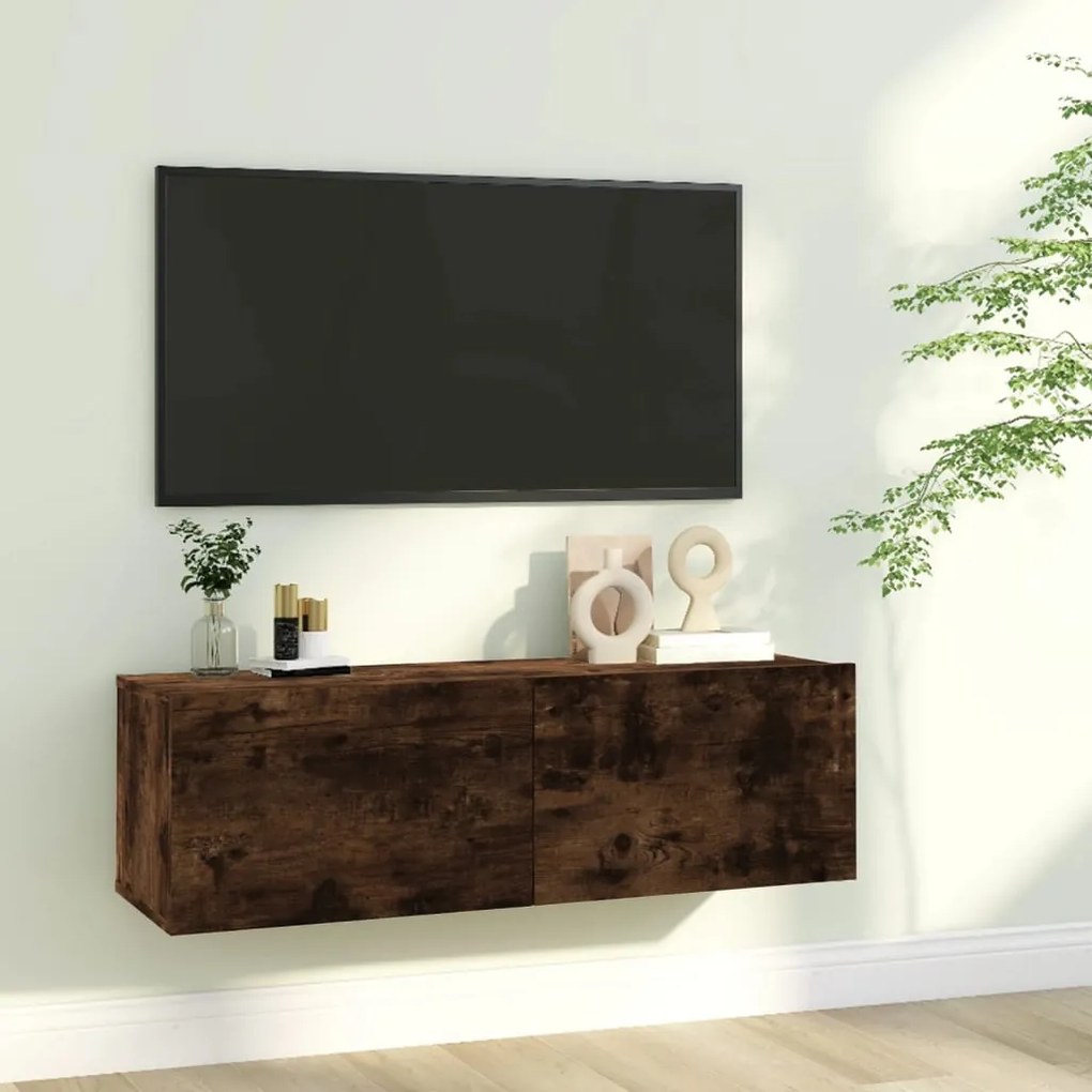 Móvel parede TV 100x30x30 cm derivados madeira carvalho fumado