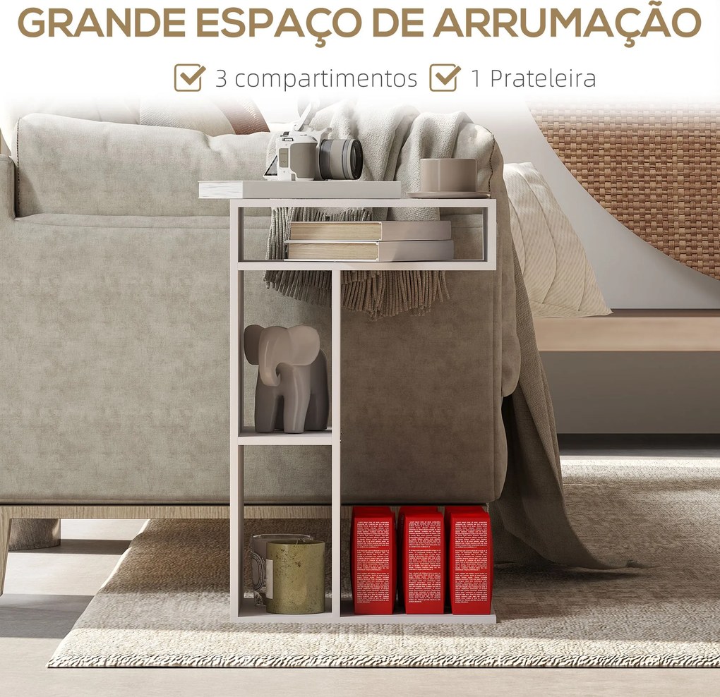 Mesa Auxiliar em Forma de C Mesa Auxiliar para Sofá com Rodas Comparti