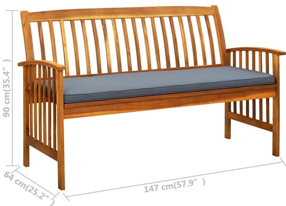 Banco de jardim c/ almofadão 147 cm madeira de acácia maciça
