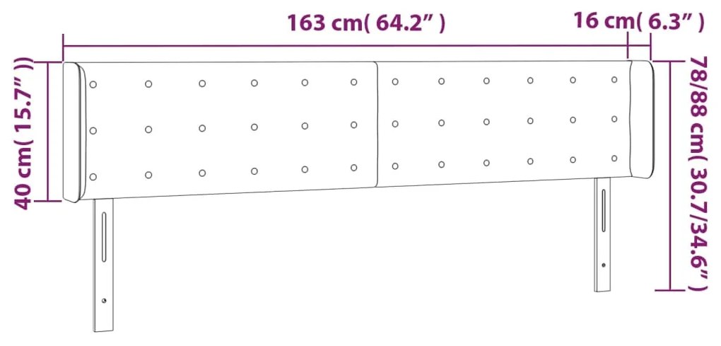 Cabeceira cama c/ luzes LED veludo 163x16x78/88 cm verde-escuro