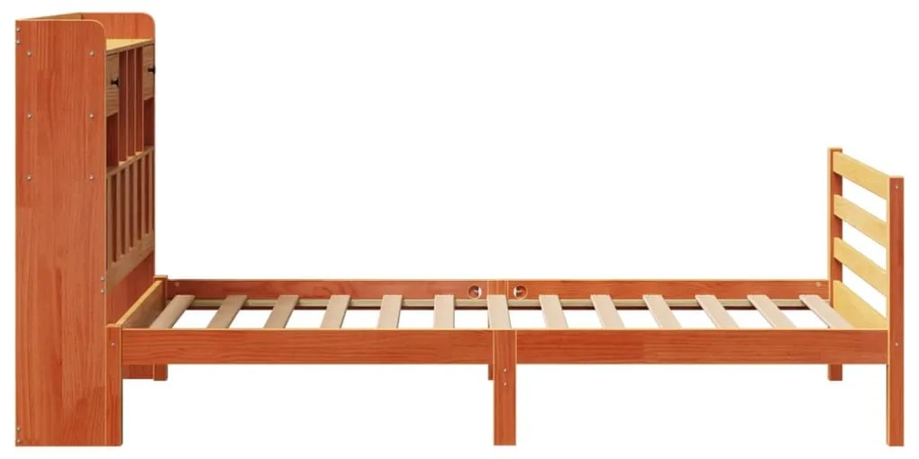 Cama c/ estante sem colchão 100x200cm pinho maciço castanho-mel