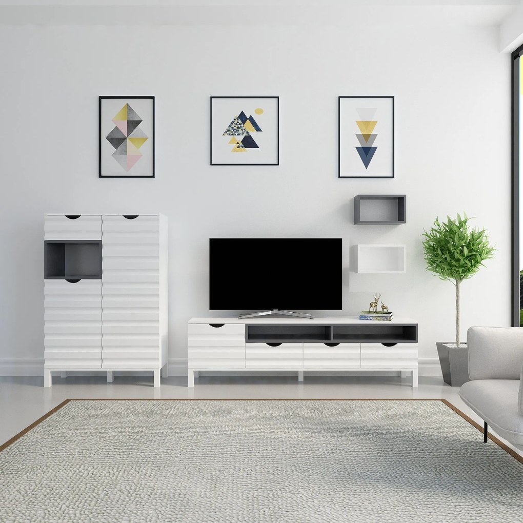 Móvel TV Adel – Branco/Antracite – 180x53,6x35 cm