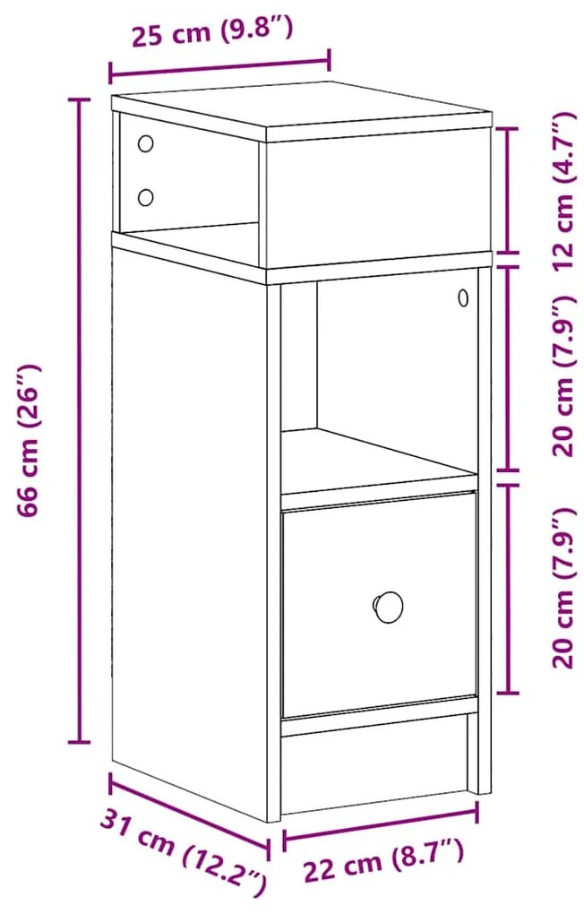 Mesa de cabeceira com gaveta 25x31x66 cm carvalho sonoma