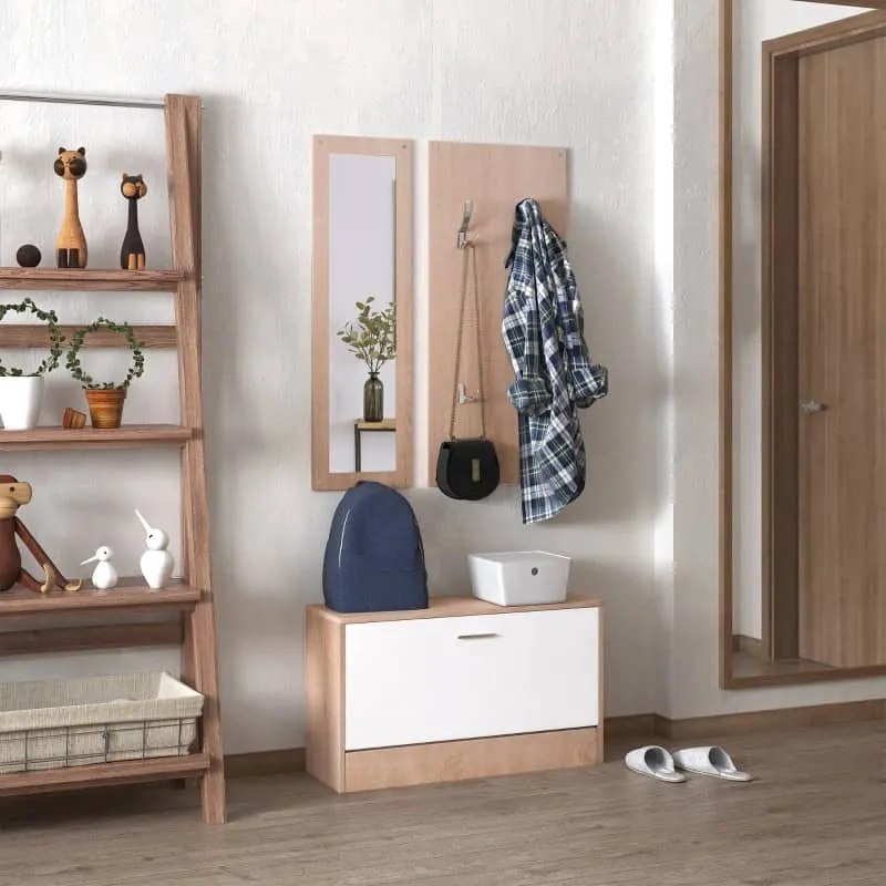 Conjunto de Sapateira, Cabide e Espelho Lennus - Design Moderno