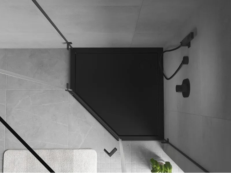 Mexen Flow base de duche pentagonal slim 90 x 90 cm, preto mate - 46P709090