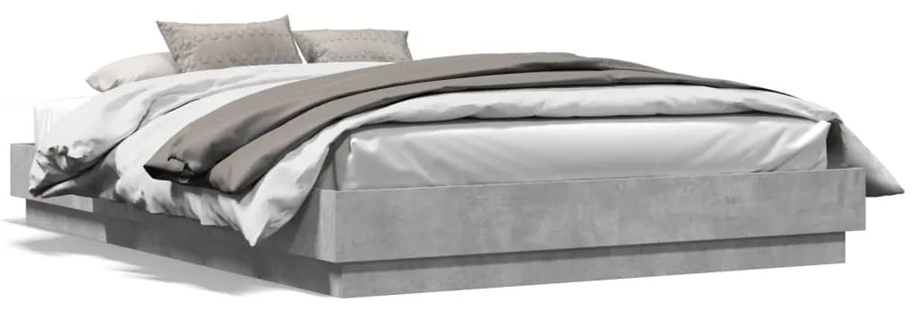 vidaXL Estrutura de cama com luzes LED 160x200 cm cinzento cimento