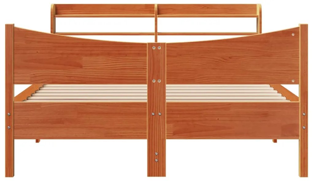 Estrutura cama c/ cabeceira 140x190cm pinho maciço castanho-mel