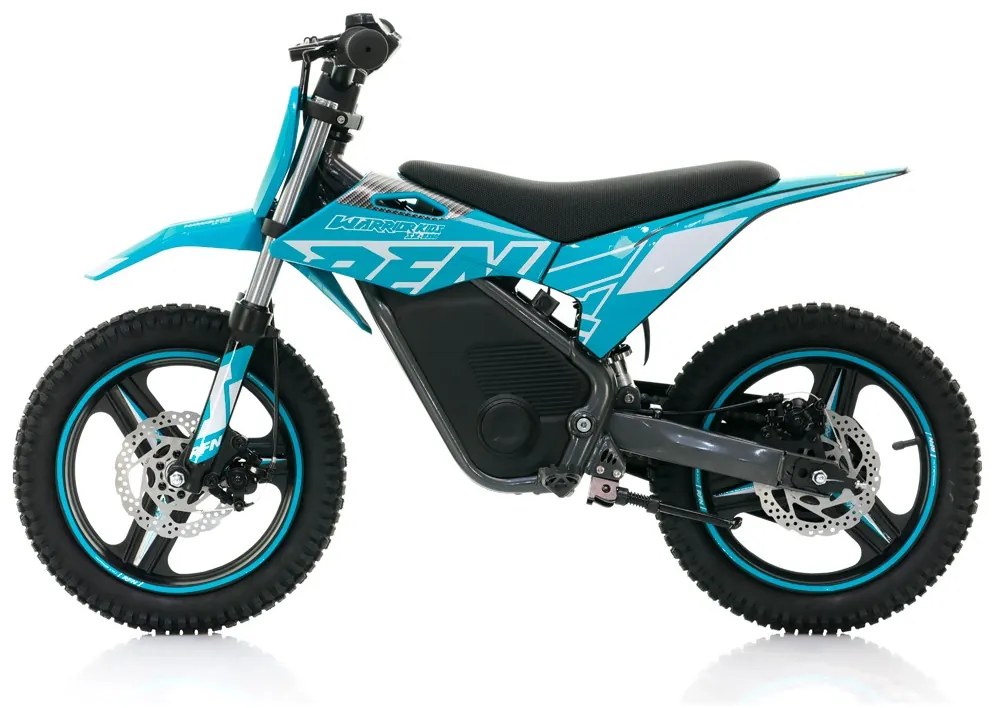 Mini moto elétrica para crianças velocidade até 30Km/h C/Limitador RFN Warrior SX-E350 14/14” 350W Azul Celeste