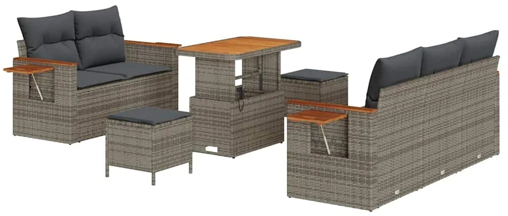 Conjunto de Sofás de Jardim vidaXL de 8 Peças com Almofadas Cinza Ratt