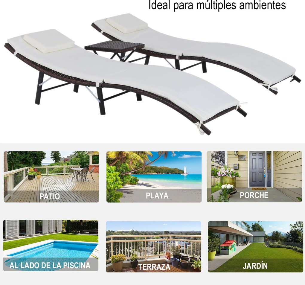 2 espreguiçadeiras 196x61x53cm com mesa de centro 40x40x40cm dobrável