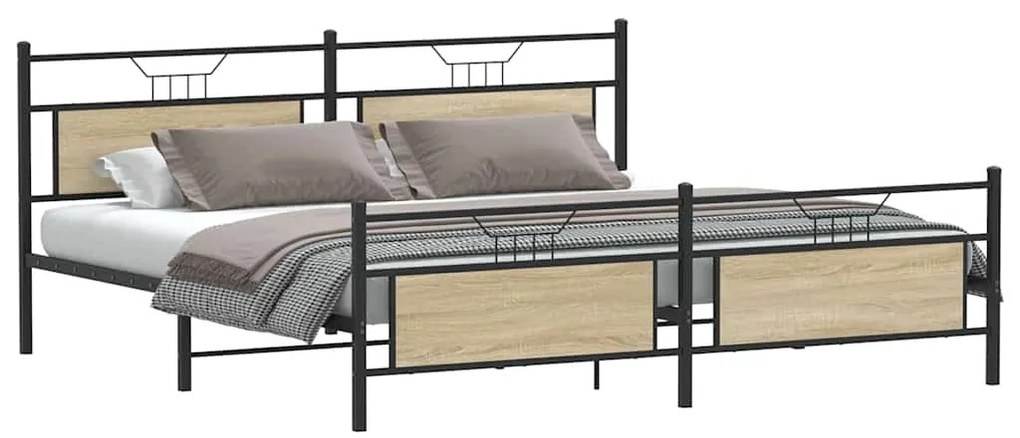 Estrutura de cama sem colchão 200x200cm metal carvalho sonoma