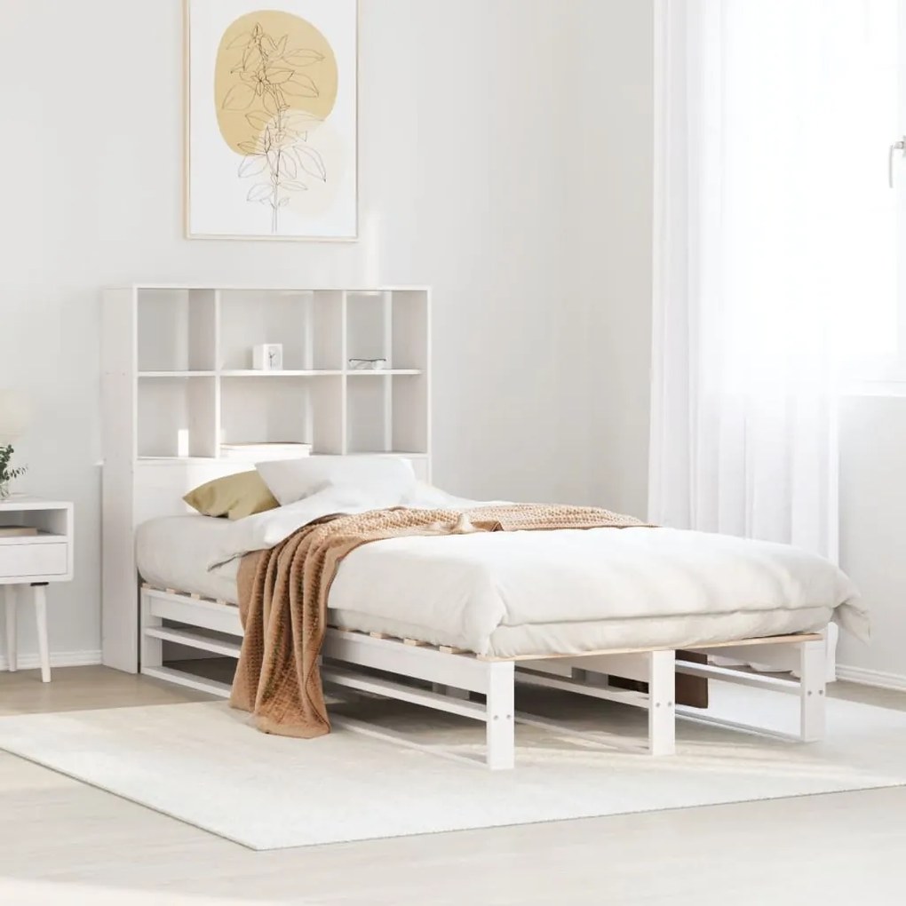 Cama Cosy - Com Estante - 90x190 cm - Madeira Maciça - Cor Branco