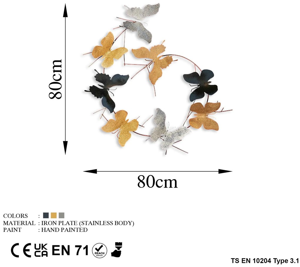 Acessório Decorativo de Parede Borboletas – Multicolor – 80x80x4 cm