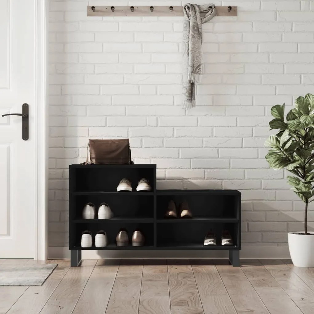 vidaXL Sapateira 102x36x60 cm derivados de madeira preto
