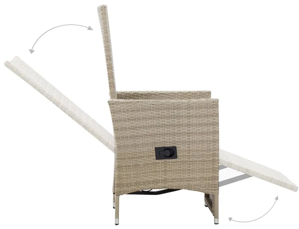 Cadeiras jardim reclináveis 2 pcs c/ almofadões vime PE bege
