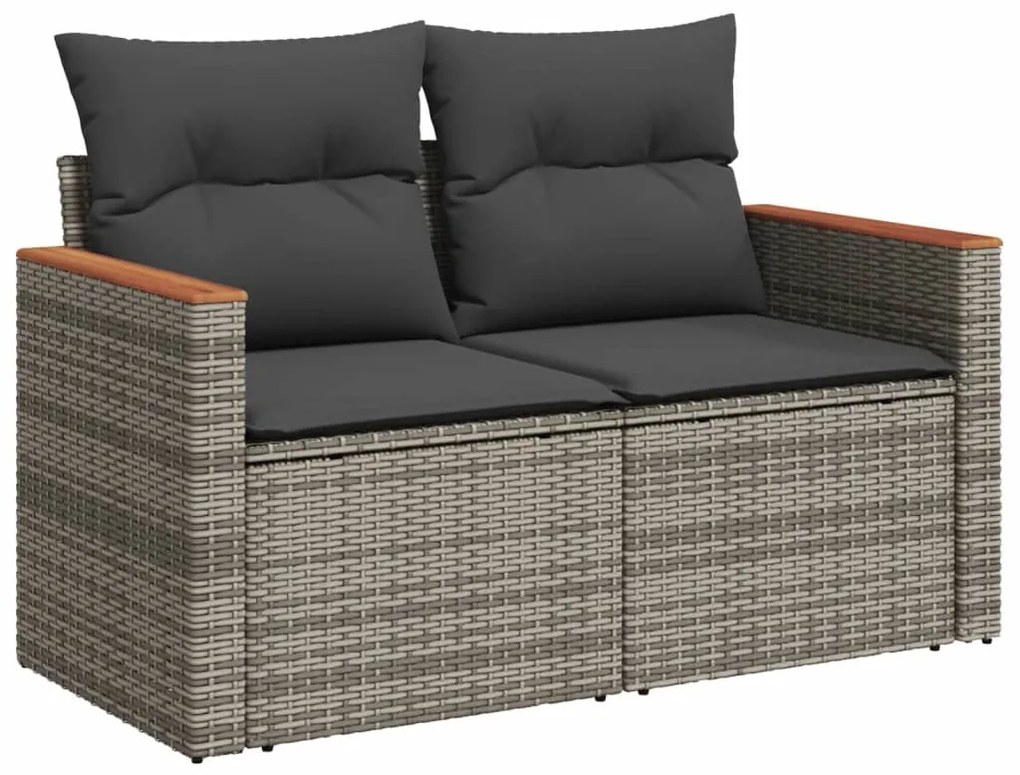 13 pcs conjunto sofás p/ jardim c/ almofadões vime PE cinzento