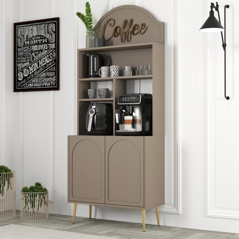 Armário de Cozinha/Sala "Caffè" - Atlas e Dourado - 81.3x201x35cm - De