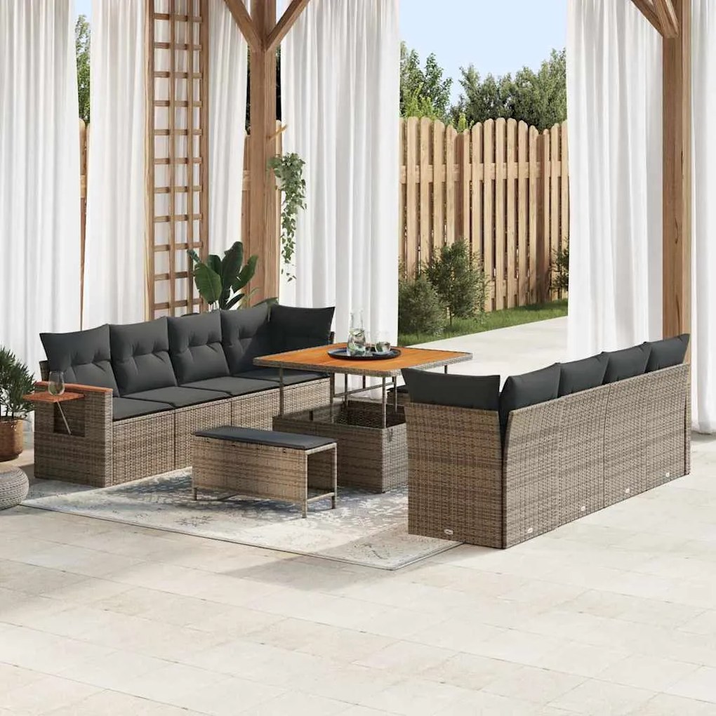 vidaXL Conjunto de Sofá de Jardim Cinzeto Rattan Sintético