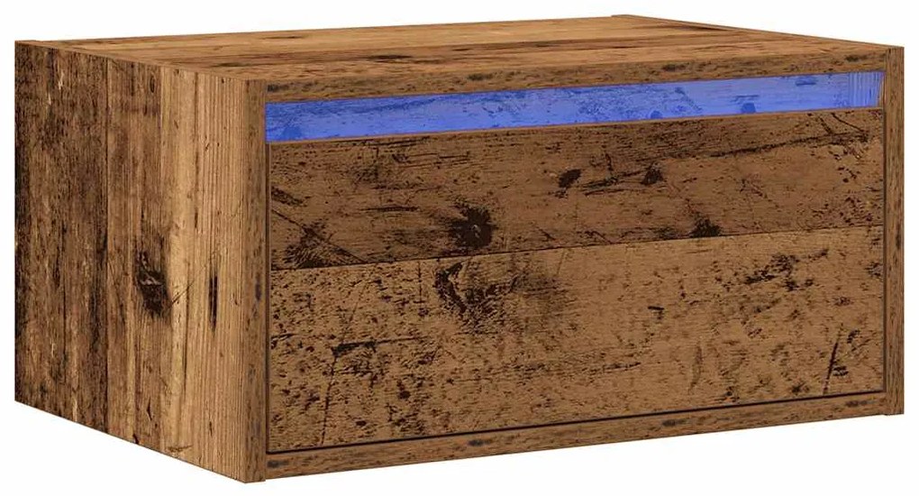 Mesa de cabeceira de parede com luzes LED madeira velha