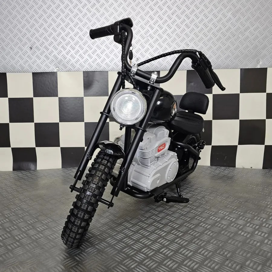 Mota para crianças Chopper 24V Assento em pele, rodas borracha, Luzes Preta