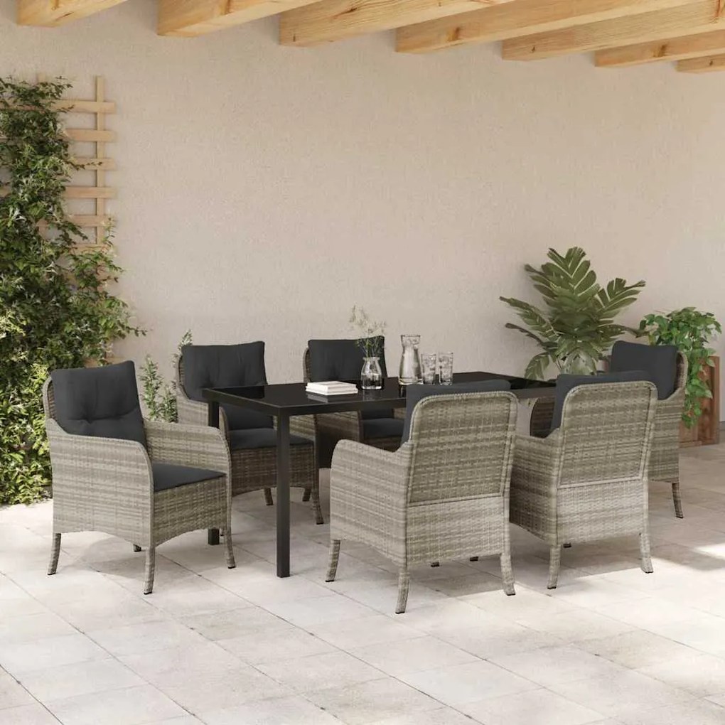 Conjunto de Jantar de Jardim com Almofadas Cinza-claro Rattan Poliéste