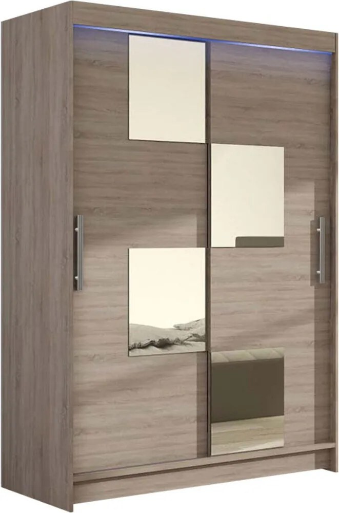 Roupeiro Closico Pacron III, Trufa carvalho, 200x120x58cm, 106 kg, Portas para roupeiro: Deslizante, Número de prateleiras: 5, Número de prateleiras: 5