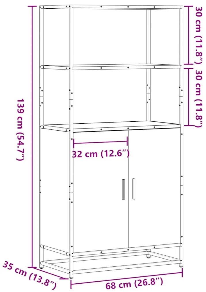 Armário alto 68x35x139 cm madeira e metal carvalho sonoma