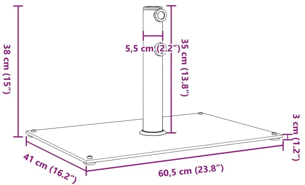 Base de guarda-sol para postes de Ø32/38/48 mm 15 kg retangular