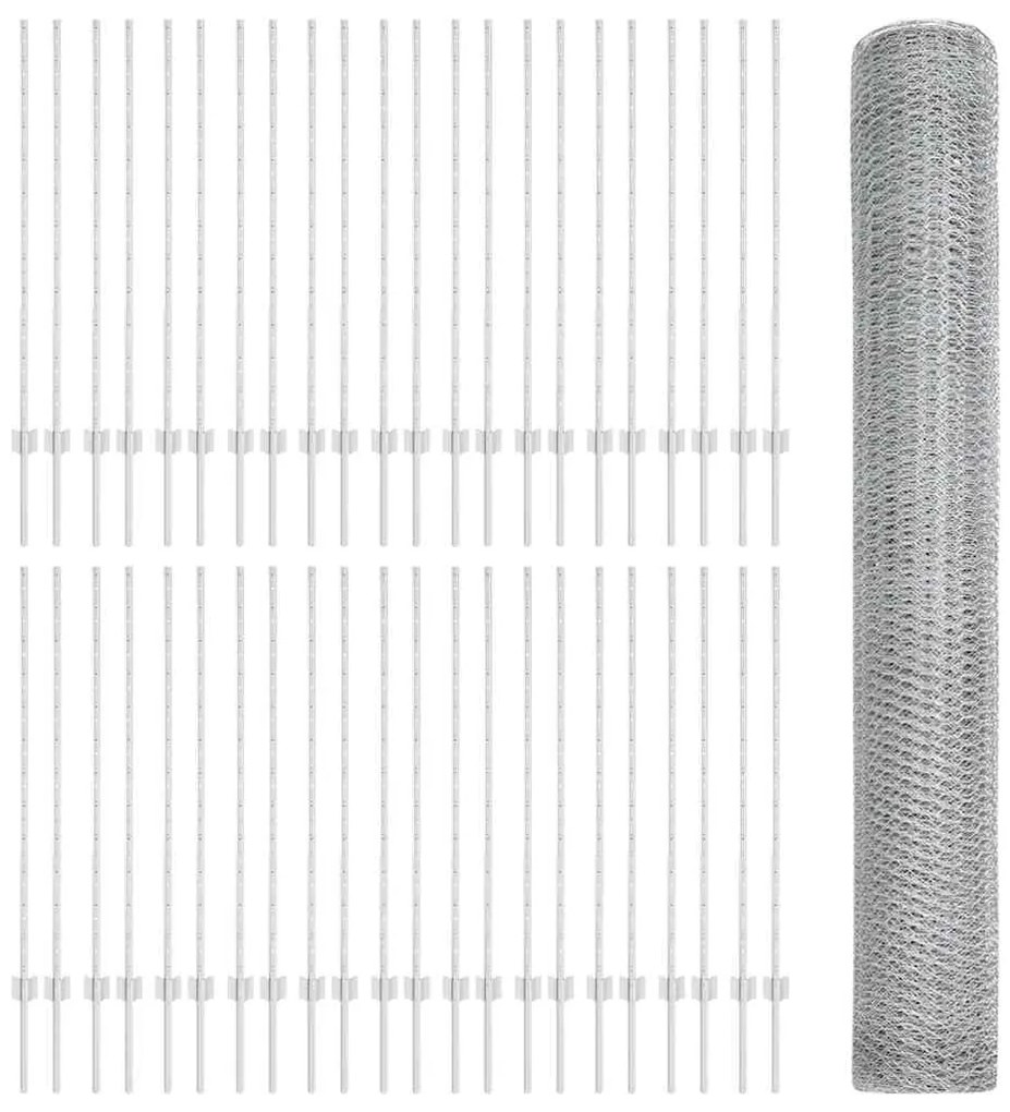Postes de Cerca vidaXL 22 pcs U-Channel 120 cm Aço Galvanizado