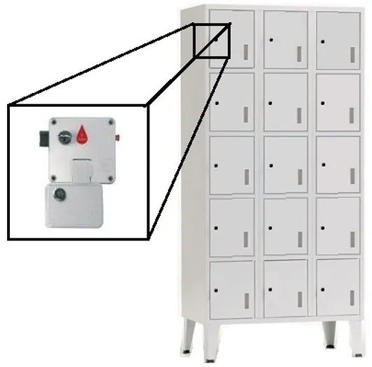Cacifos Metálicos Triplo Cinza 15 Cacifos 1900x900x500mm Moeda C/recolha