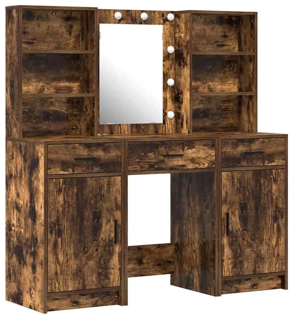 Conjunto de Mesa de Maquilhagem de 3 Peças Carvalho Fumado Madeira de