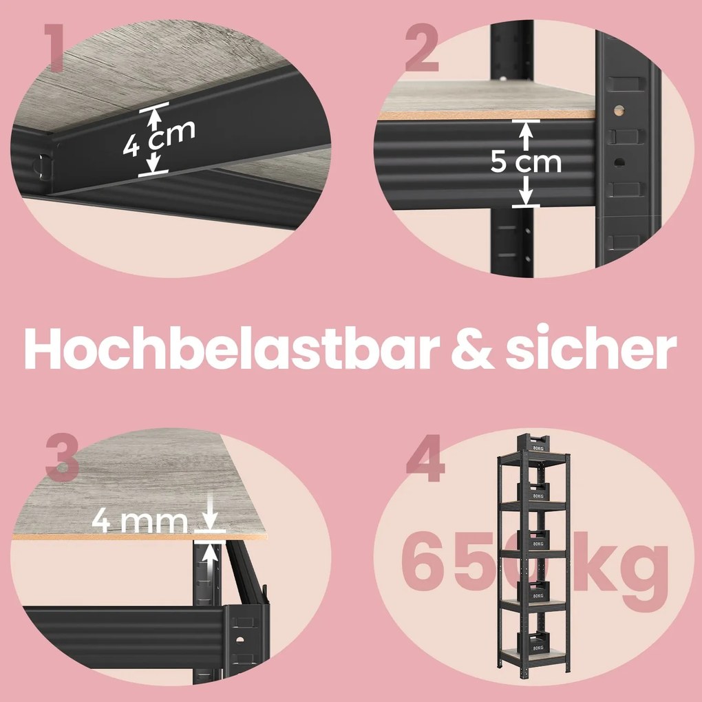 Estante de arrumação de 37 x 37 x 150 cm cinza + preto