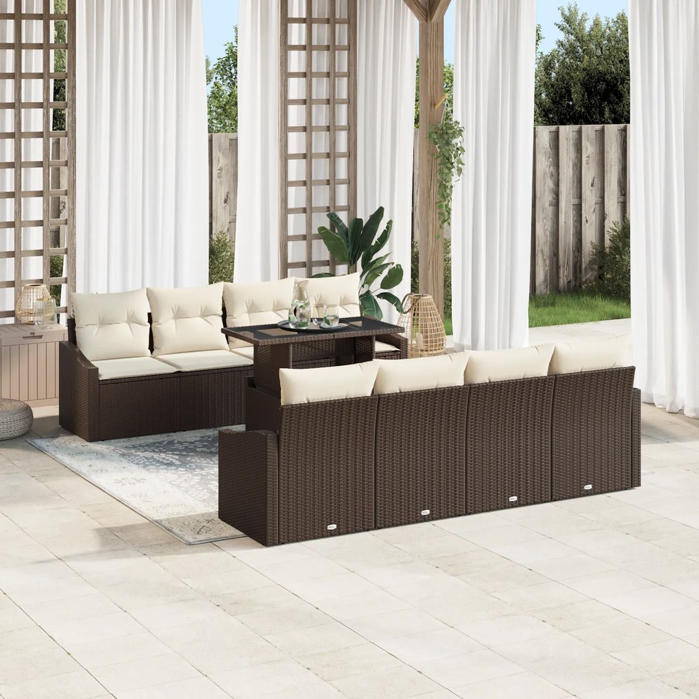Conjunto de Sofá de Jardim 7 Peças com Almofadas Castanho em Rattan Si