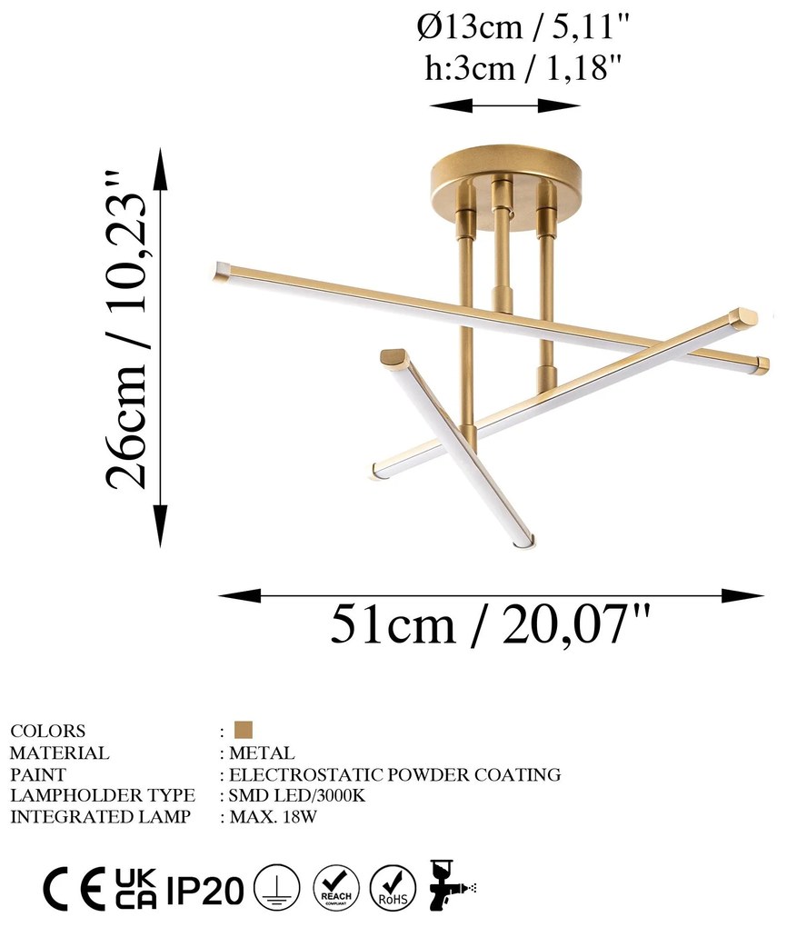 Chandelier Ledflower – Dourado – 51 cm x 26 cm x 51 cm