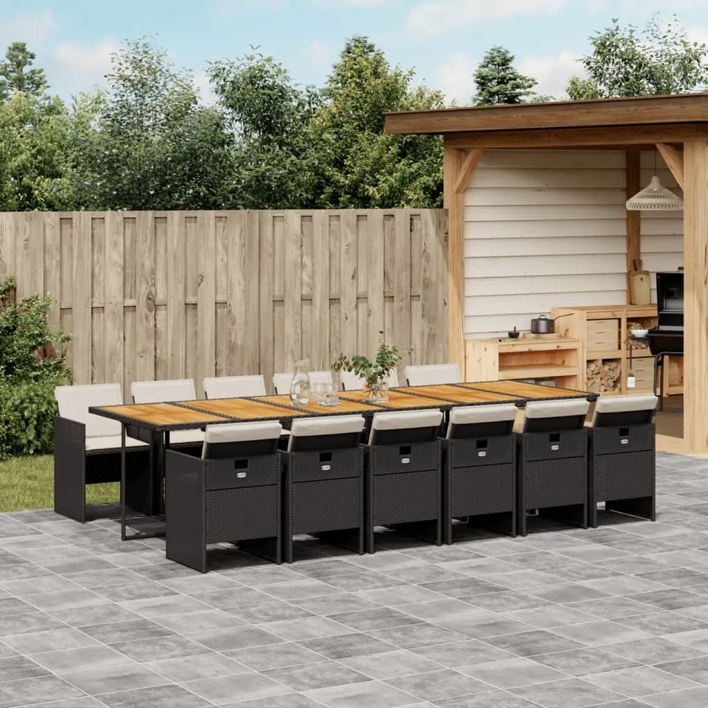 vidaXL 13 pcs conjunto de jantar p/jardim com almofadões vime PE preto