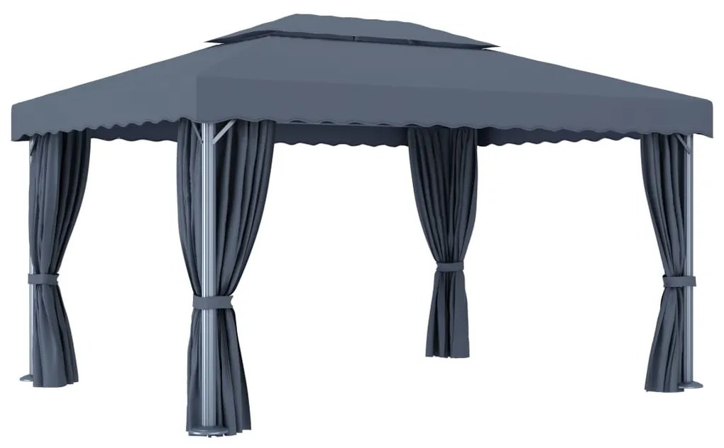 Gazebo com cortinas e cordões de luzes LED 4x3 m antracite