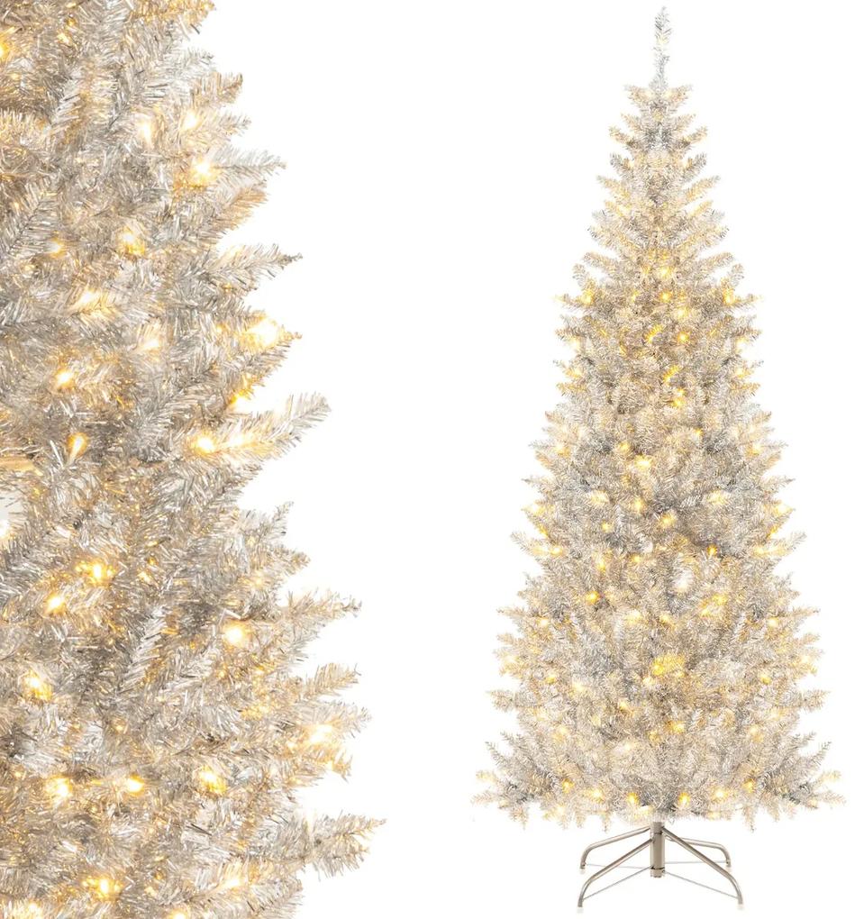 Árvore de Natal artificial de 180 cm com 790 luzes verdes e 300 luzes LED brancas brilhantes Prateada
