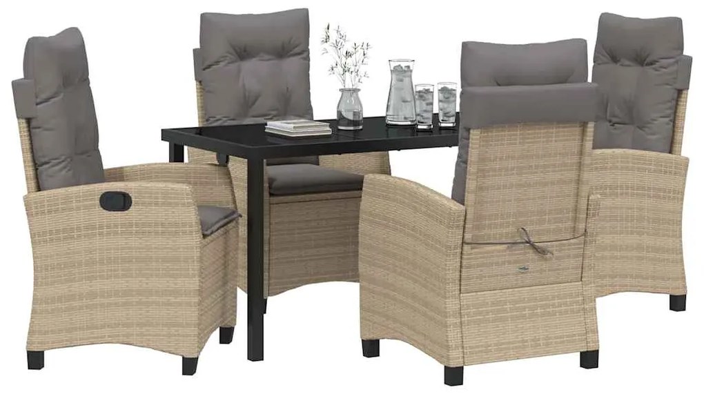 Conjunto de Jantar de Jardim de 5 Peças com Almofadas - Rattan Poliést
