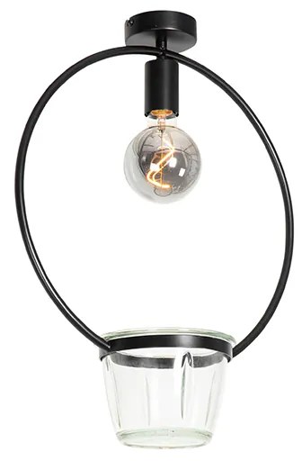 Candeeiro de teto moderno preto com vidro redondo - Roslini Moderno