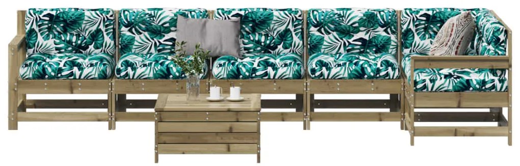 7 pcs conjunto lounge de jardim c/ almofadões pinho impregnado