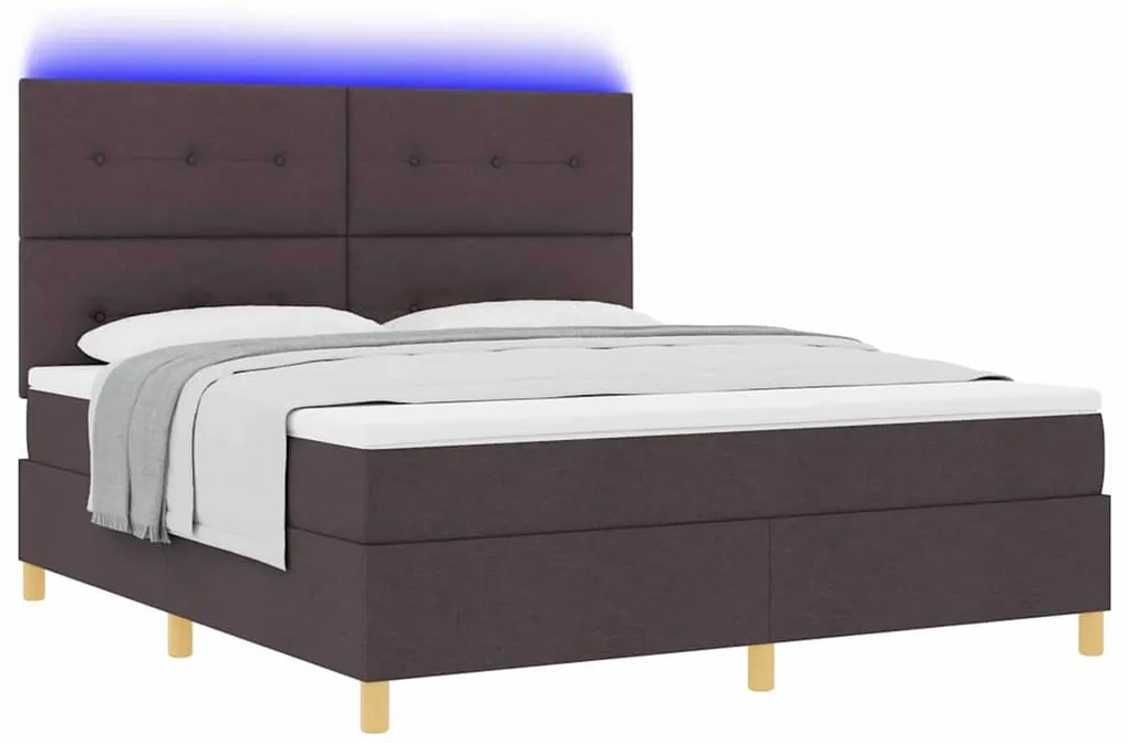 Camas Box Spring com Colchão e LED Castanho Escuro 180x200 cm Tecido
