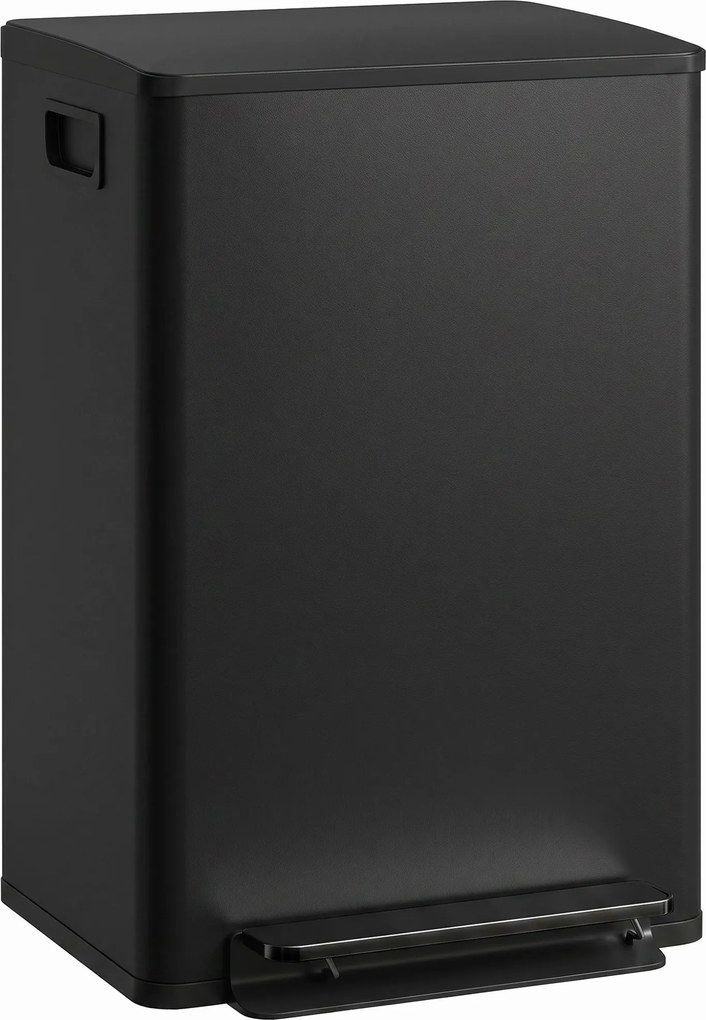 HOMCOM Lixeira cozinha 50L, lixeira com pedal, balde interior removível, tampa com fechamento suave, 41,7x36,6x62cm, preto | Aosom Portugal