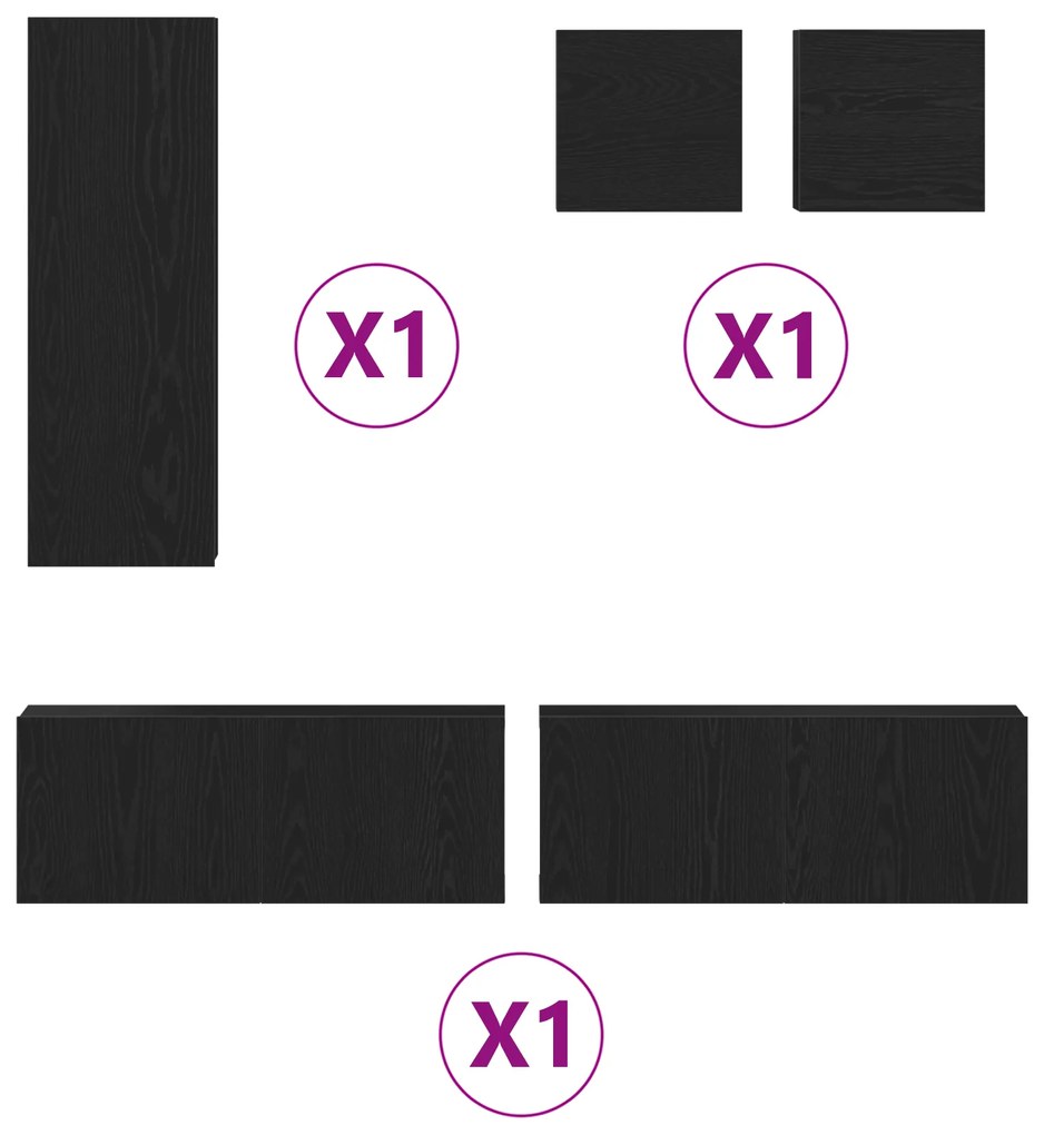 Conjunto de 5 Peças de Gabinete para TV vidaXL Carvalho Preto Madeira