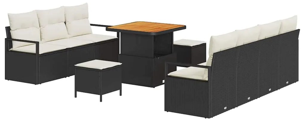 Conjunto de Sofás de Jardim vidaXL de 10 Peças com Almofadas Preto Rat