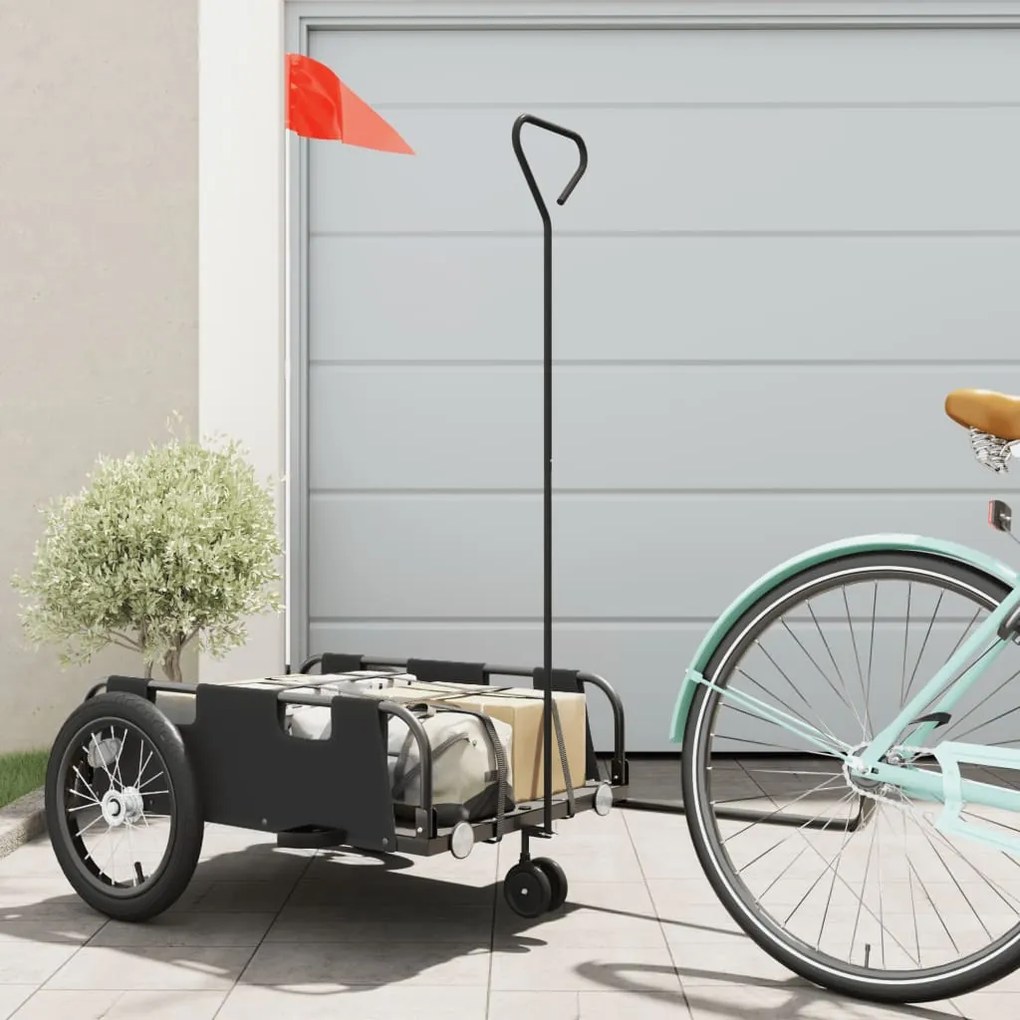 vidaXL Reboque de bicicleta tecido oxford/ferro preto